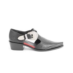 John Fluevog Women's Wrappings Articulate Buckled T Strap Shoes Black‎ 9.5